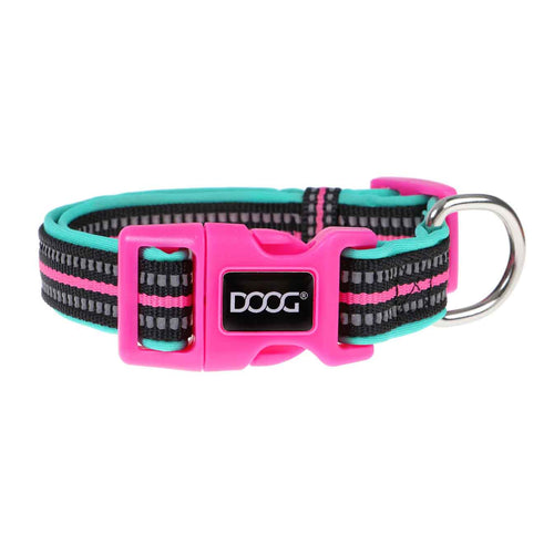 Neoprene Dog Collar Rin Tin Tin Neon Pink/Black/Teal