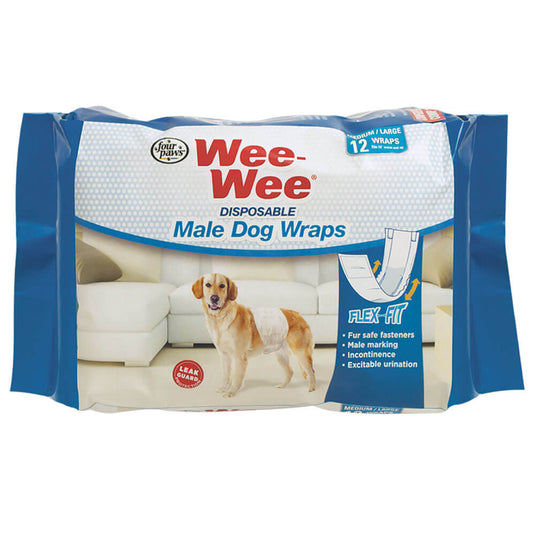 Four Paws Wee-Wee Disposable Male Dog Wraps 12 pack
