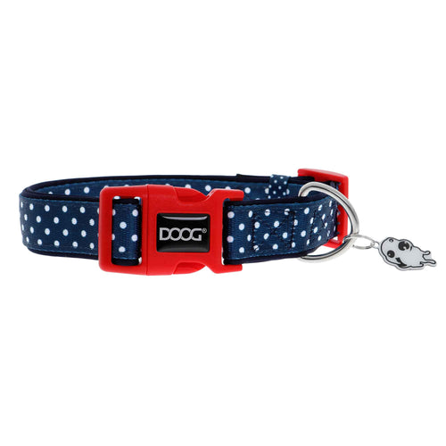 Neoprene Dog Collar Stella Navy Blue/White Polka Dot