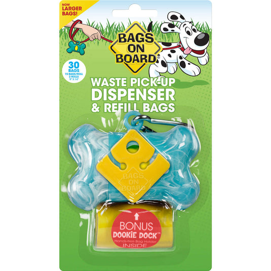 Bags on Board Waste Pick-Up Dispenser and Refill Bags with Dookie Dock 30 bags