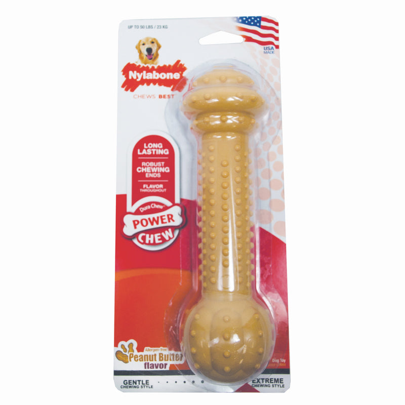 Load image into Gallery viewer, Nylabone Power Chew Barbell Peanut Butter Dog Toy

