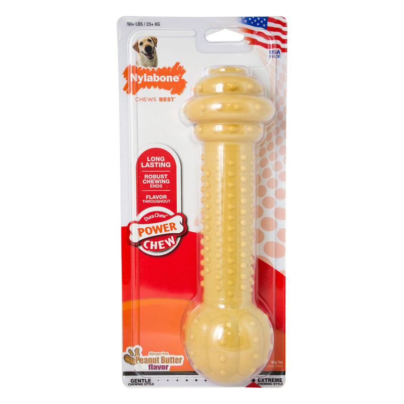 Load image into Gallery viewer, Nylabone Power Chew Barbell Peanut Butter Dog Toy
