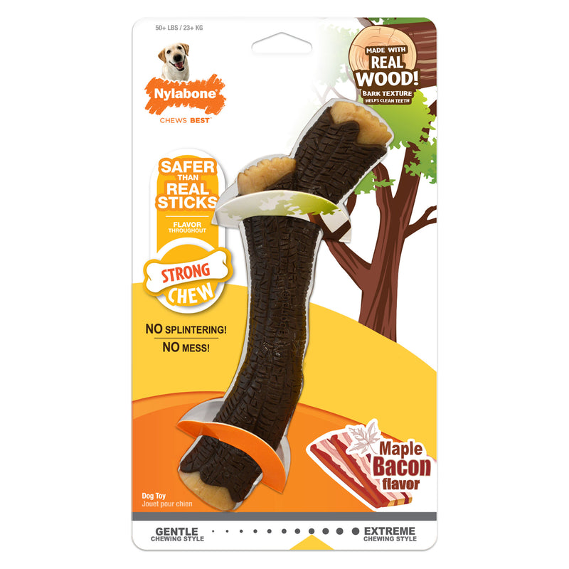 Load image into Gallery viewer, Nylabone Strong Chew Real Wood Stick Dog Chew Toy Maple Bacon
