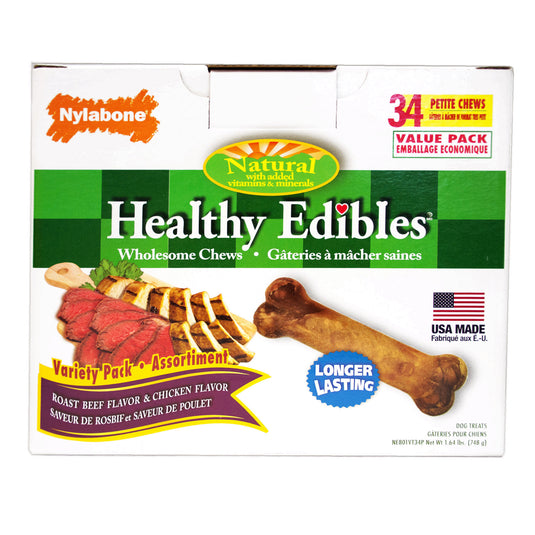 Nylabone Healthy Edibles Longer Lasting Roast Beef and Chicken Treats Petite